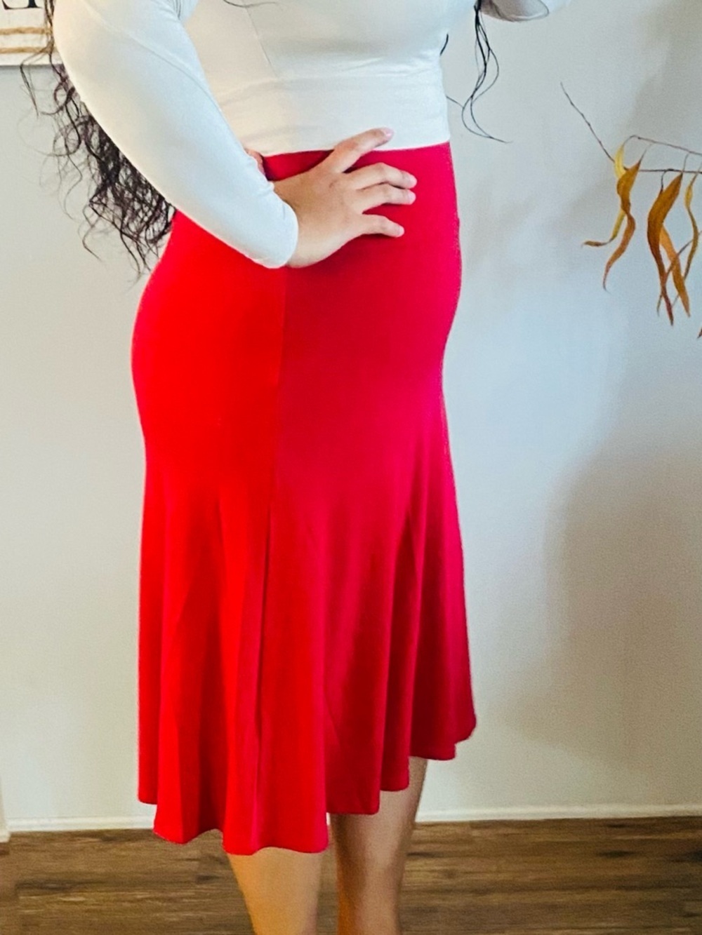 Zenana Outfitters Red Flared Midi Skirt